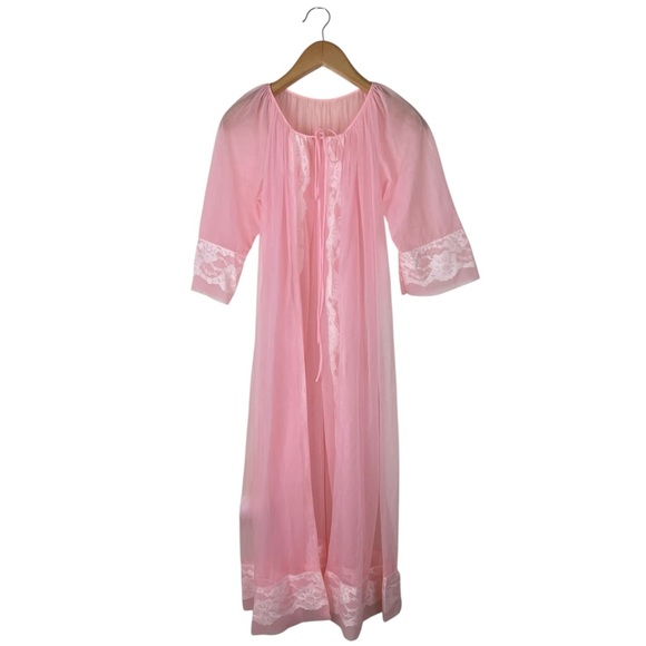 Vintage Gaymode Penney’s Bubblegum Pink Lace Chiffon Robe Women’s Small/Medium - Picture 1 of 7
